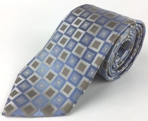 Nueva Corbata de Seda para Hombre CK Calvin Klein Geométrica Azul Bronceado Gris 57 5/8" L $59.50 Nueva con Etiquetas - Imagen 1 de 12