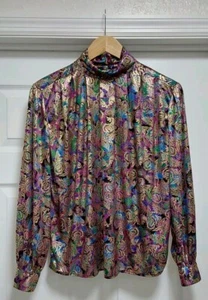 Vintage Petite Sophisticate Top Women's Size 6 Colorful Retro 90's Party Glitter - Picture 1 of 10