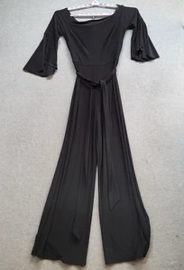 Lauren Ralph Lauren Women Jumpsuit 10 Black Flared Sleeves Wide Leg - Picture 1 of 11