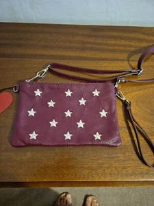 NWT Leather Crossbody/clutch Bag. Darknred With Cotton Stars. - Picture 1 of 7