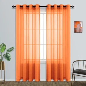 2 Orange Vorhang Paneele 84" Transparent Metall Ring Öse Fenster Leicht Innen - Bild 1 von 2