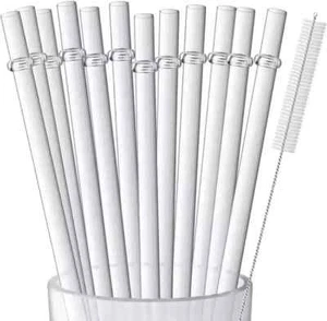 12 Pieces 10 Inches Clear Reusable Plastic Straws for Tall Cups, Tumblers - Picture 1 of 5
