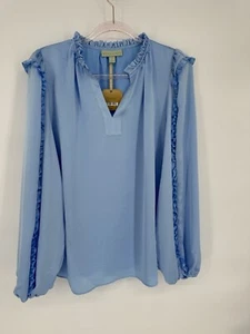 Ryegrass Light Blue Blouse Ruffles Womens Sz XL V Neck Long Sleeve NWT Org $64 - Picture 1 of 10