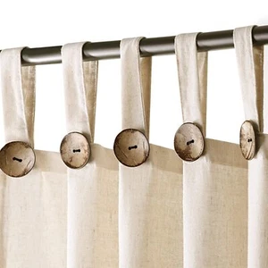 Linen Button Farmhouse Shower Curtain with Ruffle Beige Shower Curtains for B... - Picture 1 of 6
