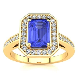 14K Yellow Gold 1 1/4 Carat Tanzanite and Halo Diamond Ring - Picture 1 of 7