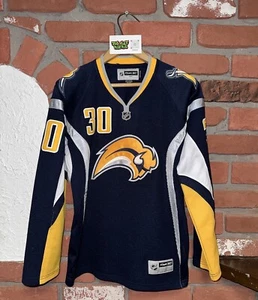 NHL Reebok Buffalo Sabres RYAN MILLER #30 Navy Blue/Yellow Hockey Jersey WMNS - Picture 1 of 7