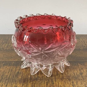 Antique Victorian Leaf Footed Cranberry Glass Candy Bowl Ruby Trinket Dish - Picture 1 of 7