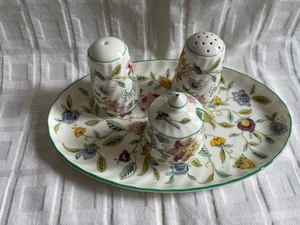 Minton - Haddon Hall - Salt, Pepper & Mustard Pot on a Stand - Picture 1 of 5