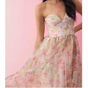 ML Monique Lhuillier Strapless Sweetheart Organza A-Line Dress Sz 0 - Picture 1 of 12