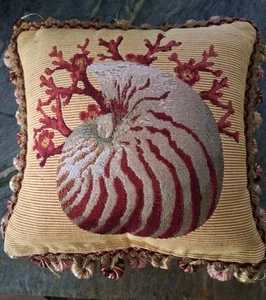 Corona Decor Company Small Nautilus Shell & Coral Pillow Onion Tassels - Picture 1 of 8