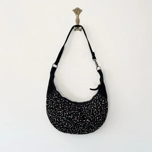 Free People Hidden Gem Clutch Sling Bag Black Leather Beaded Boho RRP £108 - Picture 1 of 7
