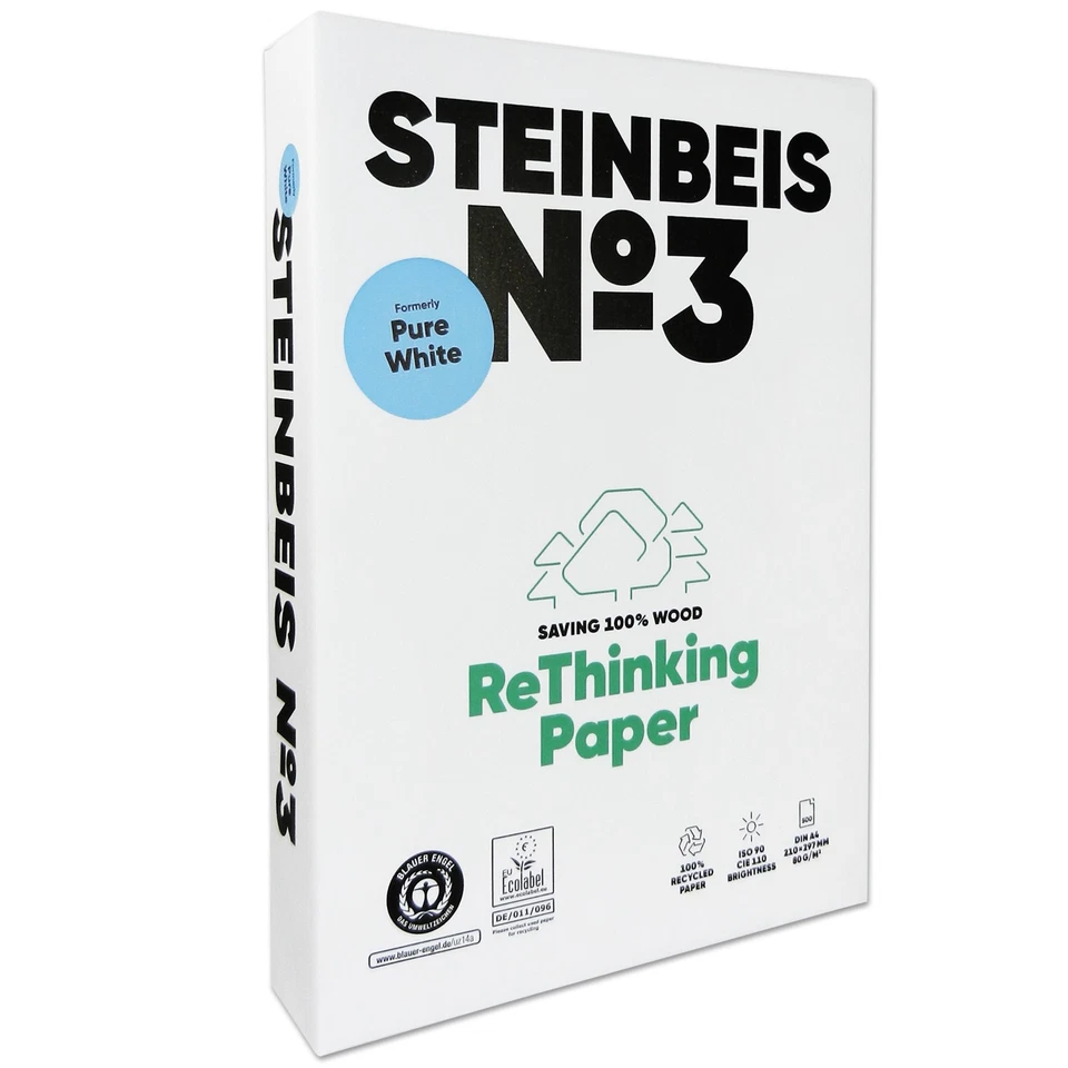 Steinbeis No 3 - Pure White - Recycling ISO 90 500 Blatt DIN A4 80 g/m²