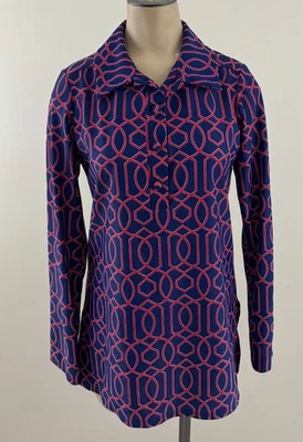Top túnica de tela Jude connally hadley para mujer talla pequeña rojo marino estampado geográfico excelente Foto 1 de 4