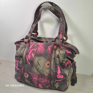 Fat Face Beach Bag Khaki Pink Floral Canvas Holiday Tote Shoulder Bag Faded - Picture 1 of 24