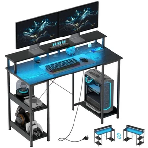 HOMCOM Computer Desk Reversible Home Office Desk with Storage Black - Picture 1 of 11