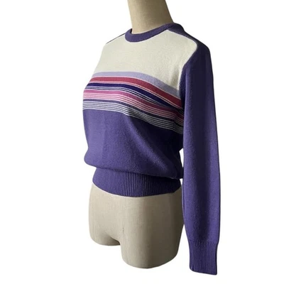 Suéter Vintage Meister Lana Rayas Esquí Púrpura Rosa Blanco Retro Mujer’s Pequeño 36 Foto 1 de 4