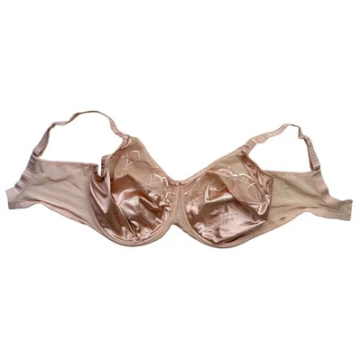 Elomi Bra 40HH 40L Full Cup Molded Satin Underwire Sheer Lace Trim Peach Beige - Image 1 of 4