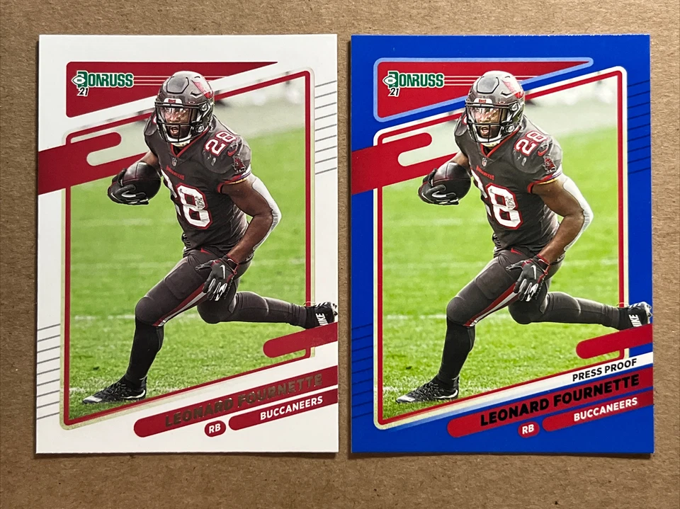 Leonard Fournette 2021 Donruss Base & Press Proof Blue Parallel Football Cards - Image 1 of 4