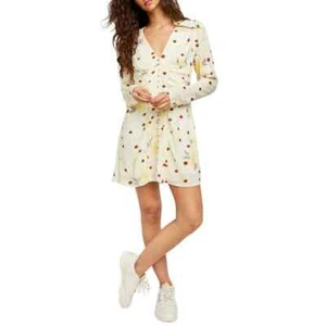Free People Dress Large Womens Yellow Floral Long Sleeve Minidress Flouncy - Picture 1 of 10