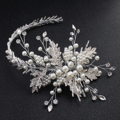 Squisito Floreale Sposa Halo Cristallo Argento Perline Vino Perla Matrimonio - Immagine 1 di 4