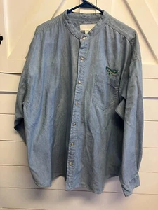 PAGE & TUTTLE XL DENIM GRANDAD KRAGENLOSES BAND KRAGEN KNOPF AUF SHIRT FORELLE - Bild 1 von 5
