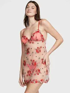 Victoria's Secret Lingerie Sheer Mesh Slip Floral Embroidery meduim - Picture 1 of 6