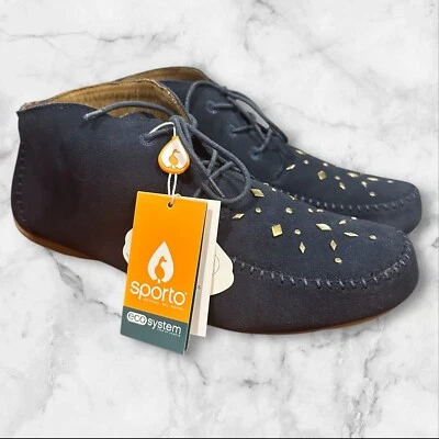 Sporto Mocasín Bota Tobillo Bajo Lana Descalza - Mujer’s Con Cordones Azul Gamuza Talla 11 Foto 1 de 4