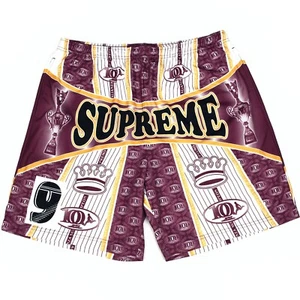 NWT Supreme Por Ciento Logo Print Soccer Shorts Burgundy Men's L DS AUTHENTIC - Picture 1 of 9