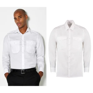 Kustom Kit Men's Pilot Epaulettes Long Sleeved Shirt KK134-Tailored Fit Shirt - Picture 1 of 5
