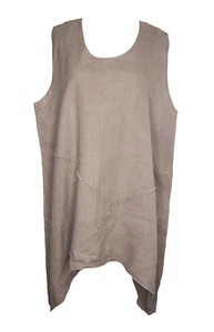 MARTINE SAMOUN XL Leinen Tunika Top Lagenlook asymmetrisch taupe braun modernistisch - Bild 1 von 3