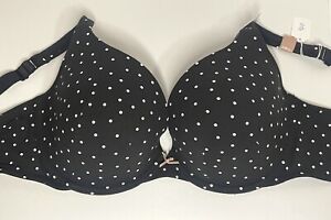 NWT Cacique Boost Plunge Bra 42D - Push Up Padded Black Polka Dot Cotton Spandex