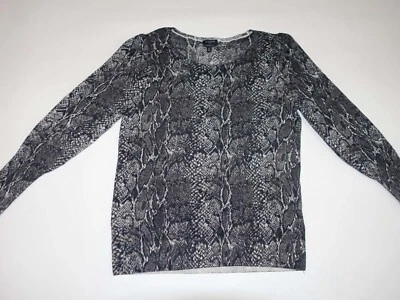 Suéter para mujer Talbots cuello redondo pequeño gris medio negro 100 % lana merino PM Foto 1 de 4
