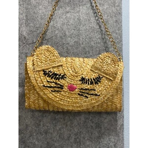 ASOS Woven Straw Cat Crossbody Bag Chain Strap Novelty Purse Whimsy Cute 3D Ears - Picture 1 of 4