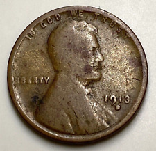 1913-D USA Lincoln Head One Penny - 1913 D Small US Wheat 1 Cent - FFF