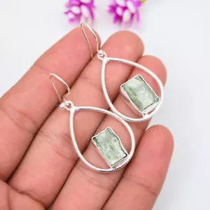Amezing Peridot Raw Earrings 925 Sterling Silver Earring Handmade Jewelry Gift - Picture 1 of 4