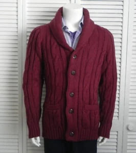 NEW Mens ALPACA Acrylic Wool Cardigan Cable Sweater Size M Burgundy Red Classic - Picture 1 of 6