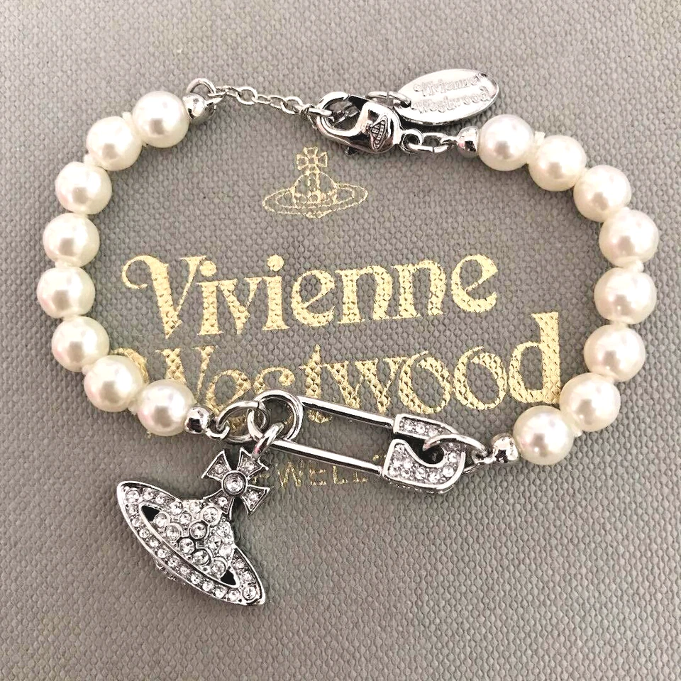 Pulsera Vivienne Westwood Perla Blanca Pin de Seguridad Clip Dije Plata Foto 1 de 4