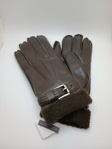 New Coach Leather w/ Wool Fur Shearling Men’s Winter Gloves Made In Italy- Large