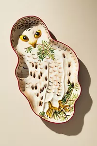 Nathalie Lete Snowy Owl Serving Platter Anthropologie Christmas Winter Plate NEW - Picture 1 of 2