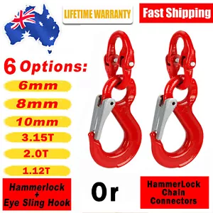 Pair 6mm/8/10mm Hammerlock Eye Sling Hook Safety Chain Caravan Trailer Connector - Picture 1 of 21