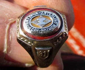 VTG 1931 SOLID 10K GOLD ENAMEL J.STERLING MORTON ILLINOIS ? CLASS RING - Picture 1 of 15