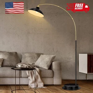 Arc Floor Lamp for Living Room, Marble Base Standing Lamp - Black Gold Floor Lam - Picture 1 of 8