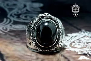 Anillo destacado de ónix serpiente de plata Lucifer serpiente ónix anillo de plata ónix para hombres - Imagen 1 de 6