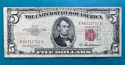 1953-A $5 Red Seal Federal Reserve Note | Off Center Obverse| Fr. 1533 - Image 1 of 2