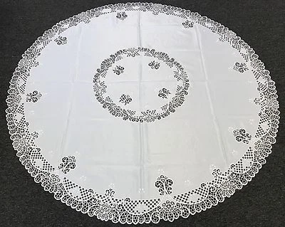 White 70" Round Embroidery Cutwork Lace Tablecloth Napkins Wedding Bridal - Image 1 of 4