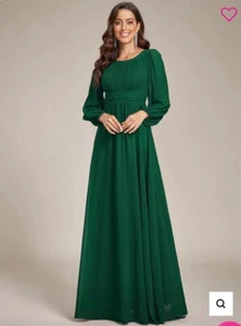 Ever-Pretty Chiffon Long Sleeve Pleated Floor Length Bridesmaid Dress - size 12 - Picture 1 of 5