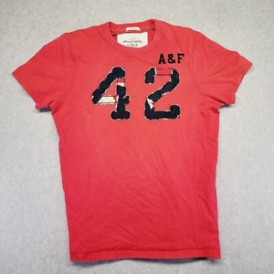 Abercrombie & Fitch Red 42 Logo T-Shirt Men’s Size Large 100% Cotton Casual Tee - Picture 1 of 7