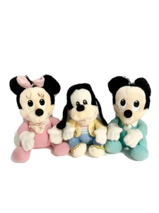 3 Disney Babys Goofy Minnie Mickey Mouse Plüschtier 7 Zoll Vintage 1984 Stofftier - Bild 1 von 12