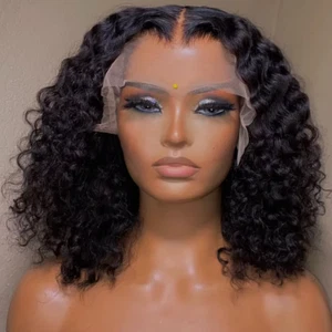 Deep Wave Short Bob 13X4 Lace Front Human Hair Wig 13X6 Curly HD Transparent Lac - Picture 1 of 12