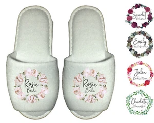 Wedding Spa Slippers Personalised for Bride Bridesmaid Peonies Succulents - Picture 1 of 6